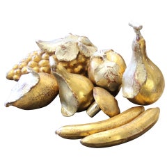 Eight Piece Set of Italian Carved Wood Silver and Gold Leaf Gilt Fruit