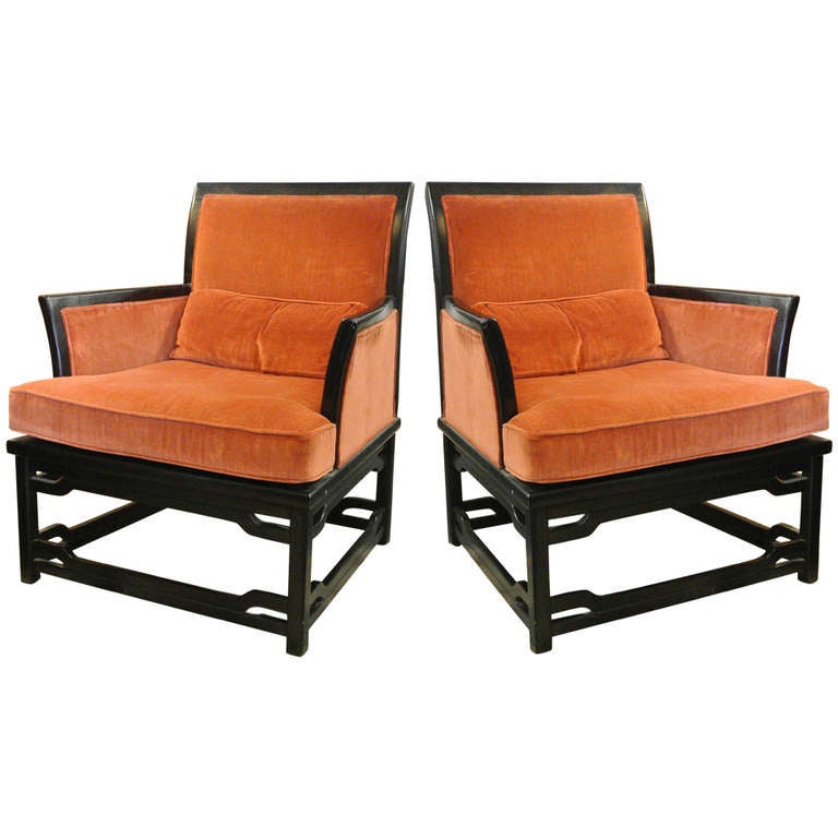 Pair of Dunbar Style Asian Ebonized Armchairs