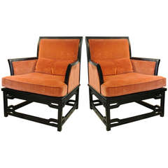 Pair of Dunbar Style Asian Ebonized Armchairs
