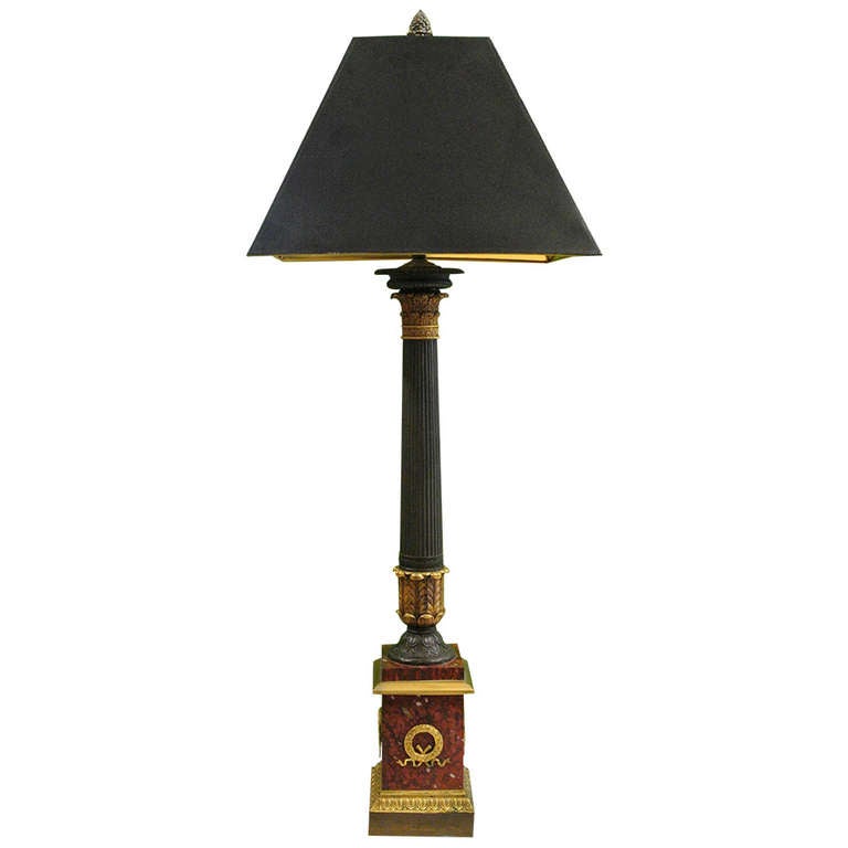 Large Neoclassical Empire Style Bronze and Marble Table Lamp For Sale