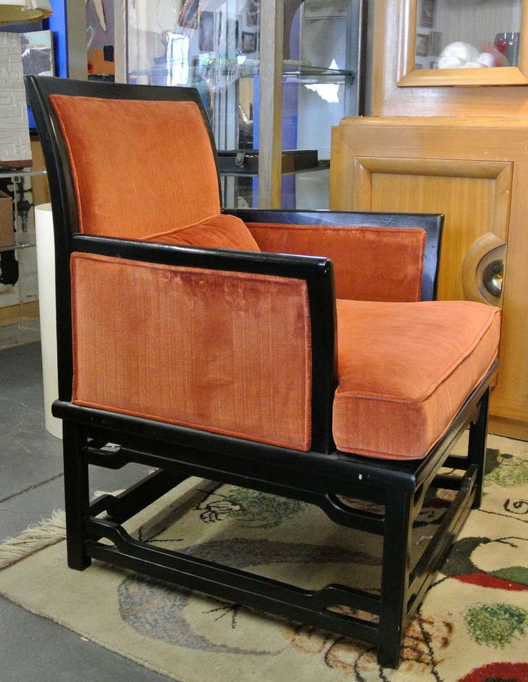 Pair of Dunbar Style Asian Ebonized Armchairs 1