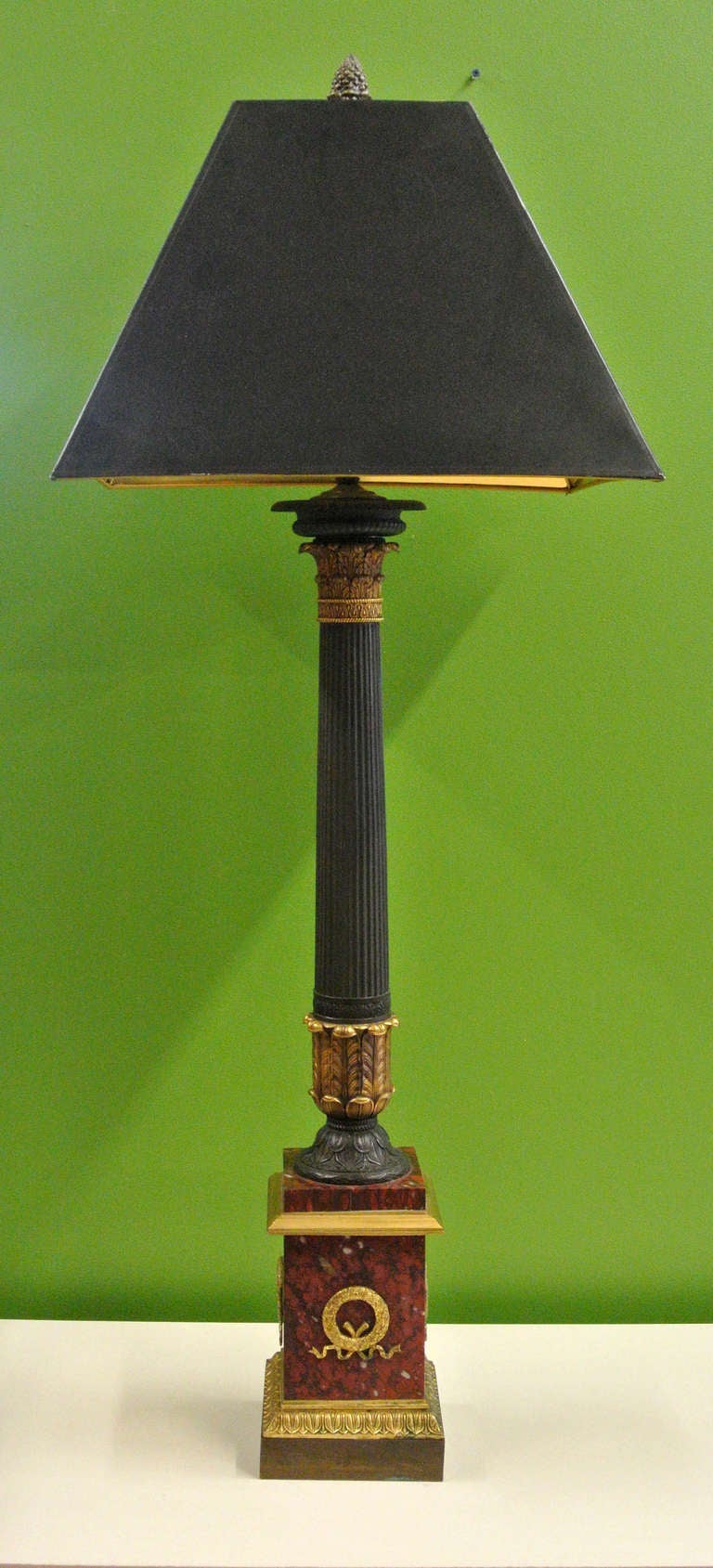 French Large Neoclassical Empire Style Bronze and Marble Table Lamp For Sale