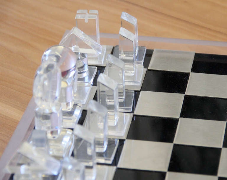 1970's Modernist Lucite Chess Set In Excellent Condition In Minneapolis, MN