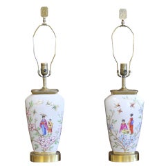 Pair of Antique Chinoiserie Style Porcelain Table Lamps