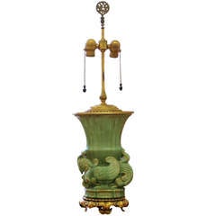 Antique Art Deco 1920's Chinoiserie Style Gilt Jade Colored Phoenix Table Lamp