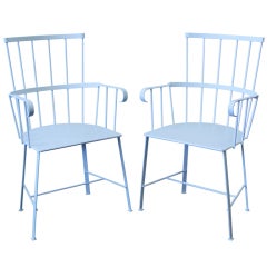 Pair of Painted Wrought Iron  Windsor Style Armchairs