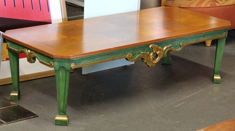 Baker Hollywood Regency Coffee Table with Parquetry Top