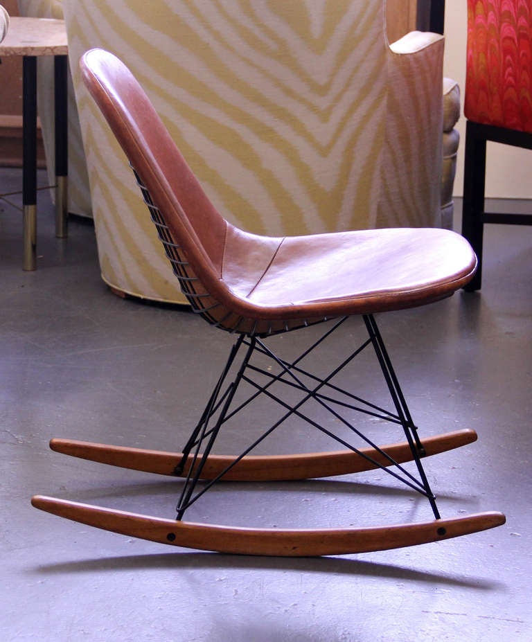 Rare 1950's Charles Eames for Herman Miller RKR Rocker With Leather Pad