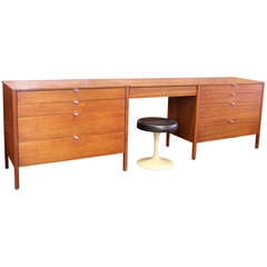 Pair of Florence Knoll Chests with Vanity and Saarinen Stool