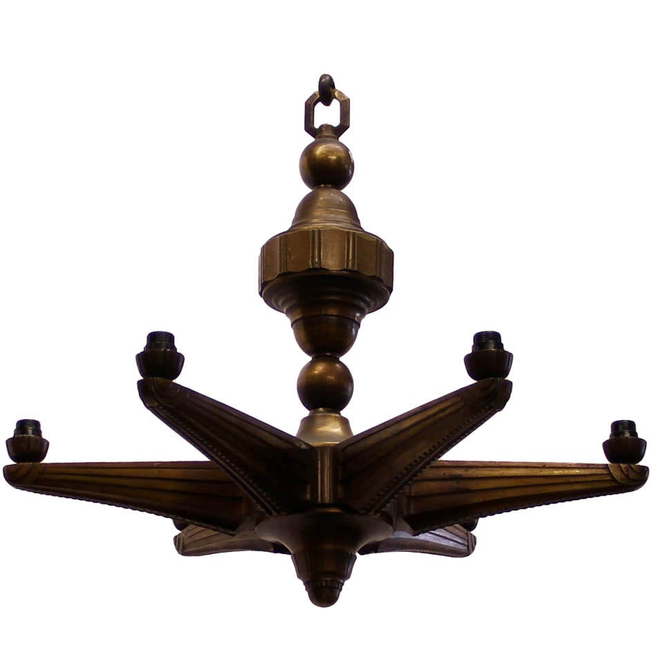 Brass Art Deco Machine Age Six Arm Chandelier