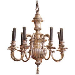  Antique American George III Style Silvered Bronze 6-Arm Chandelier 
