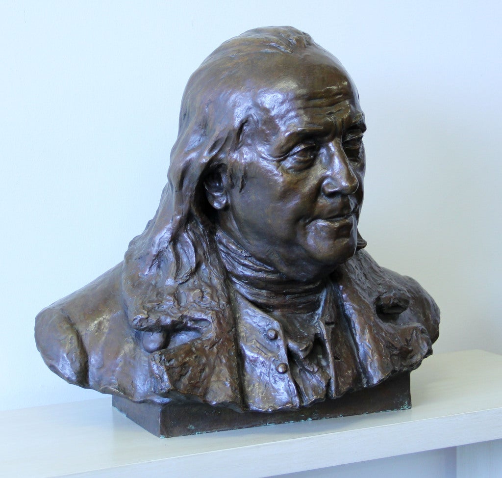 American Large Bronze Bust of Benjamin Franklin by John J. Boyle