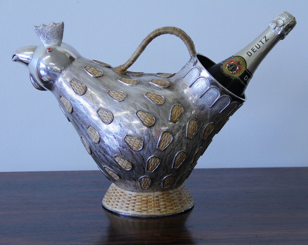 Lotus Arts de Vivre Sterling Rooster Pitcher or WIne Cooler In Excellent Condition For Sale In Minneapolis, MN