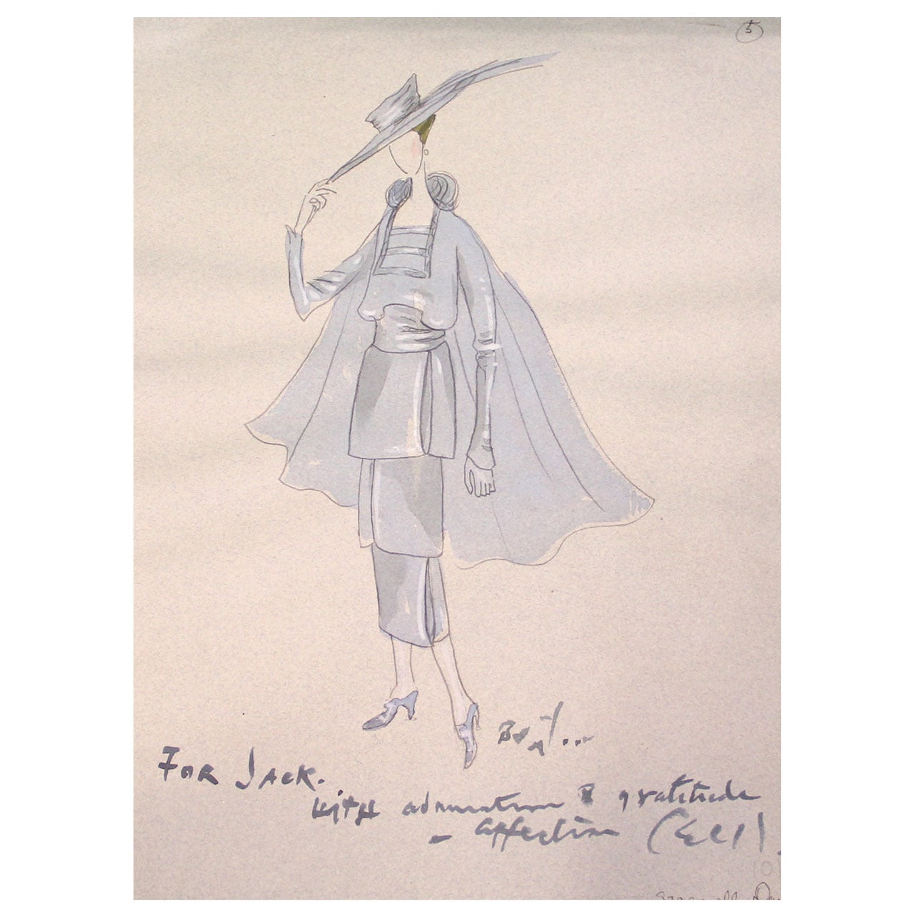 Original Cecil Beaton Costume Drawing for Broadway Musical Coco