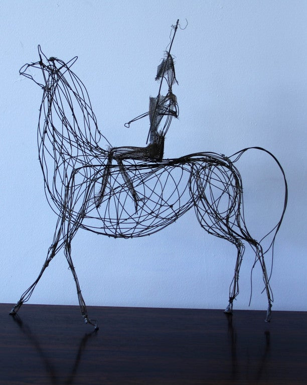 Unknown Unique Wire Sculpture of Horse and RIder 