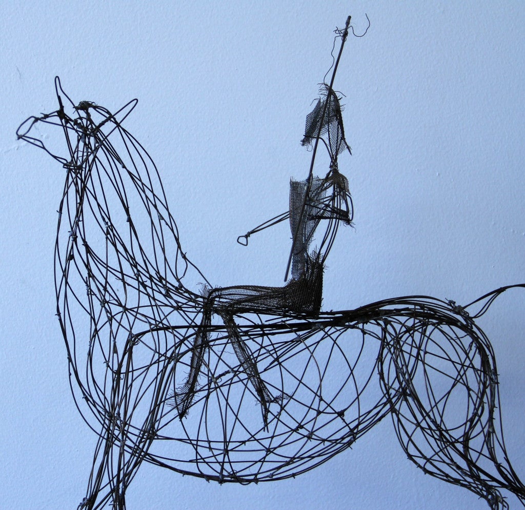 Unique Wire Sculpture of Horse and RIder 