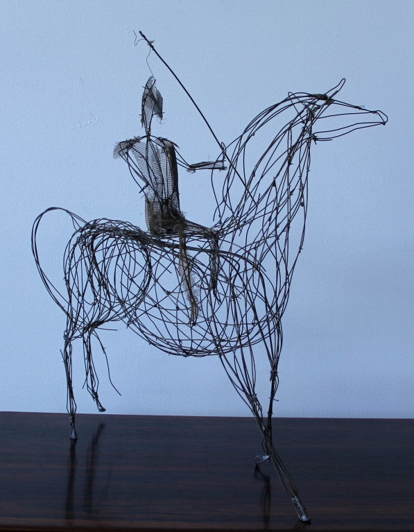 Unique Wire Sculpture of Horse and RIder 