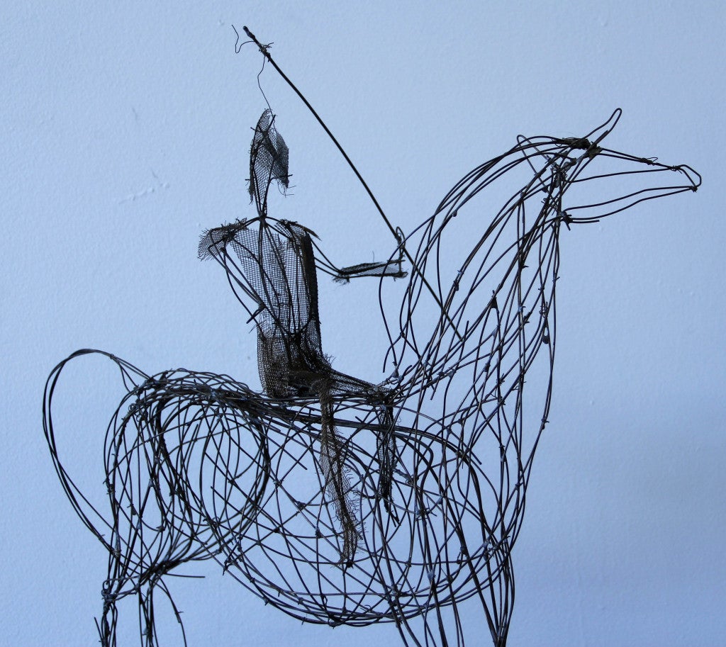 Unique Wire Sculpture of Horse and RIder 