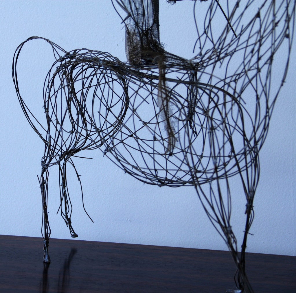 Unique Wire Sculpture of Horse and RIder 