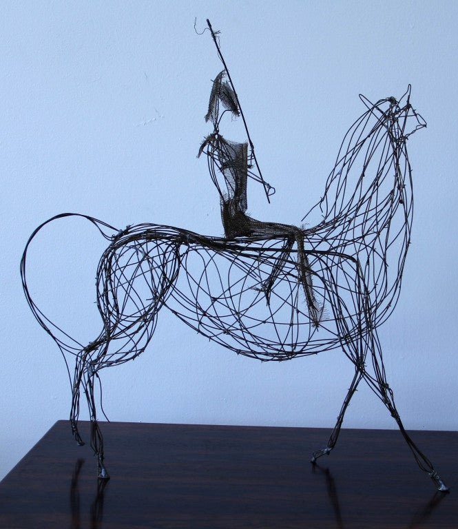 Unique Wire Sculpture of Horse and RIder 