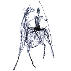 Unique Wire Sculpture of Horse and RIder "Don Quixote"