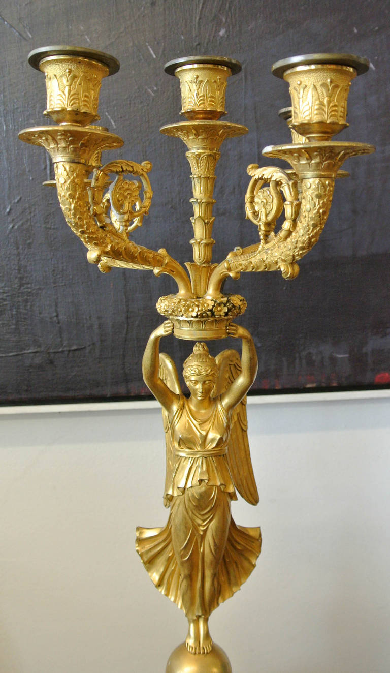 Pair of French Empire Ormolu Gilt Bronze Candelabras, circa 1810 For Sale 3
