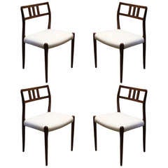 Four Danish Modern J. L. Moller Teak Dining Chairs Model #79