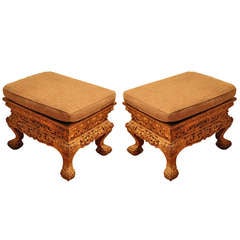 Pair of Carved Gilt Wood Chinese Style Stools
