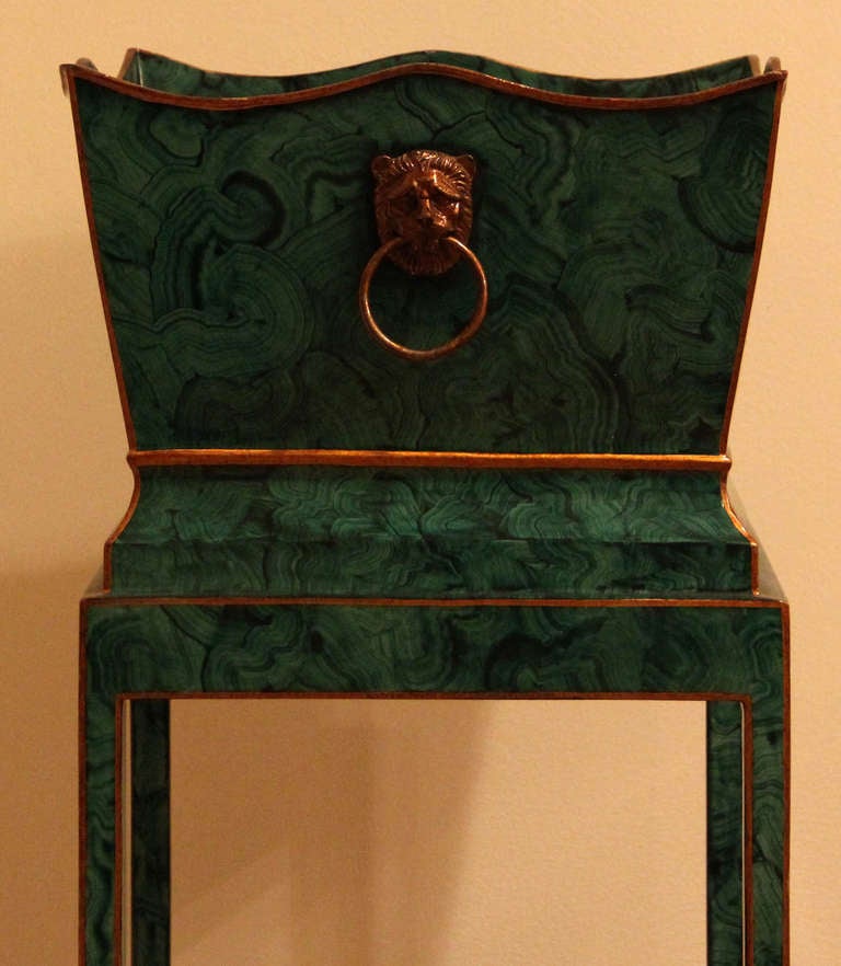 20th Century Maitland Smith Faux Malachite Regency Style Two Tier Plant Stand