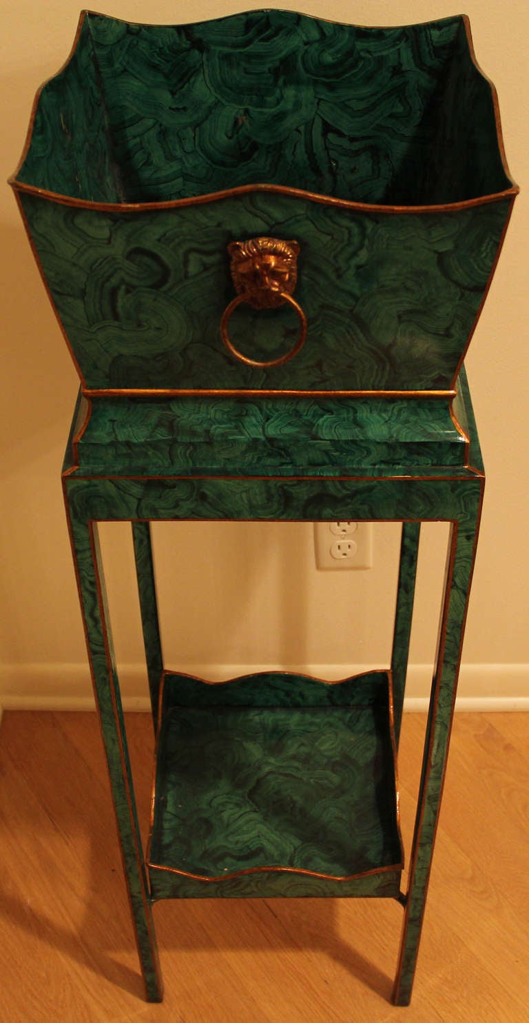 Metal Maitland Smith Faux Malachite Regency Style Two Tier Plant Stand
