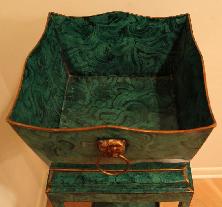 Maitland Smith Faux Malachite Regency Style Two Tier Plant Stand In Excellent Condition In Minneapolis, MN