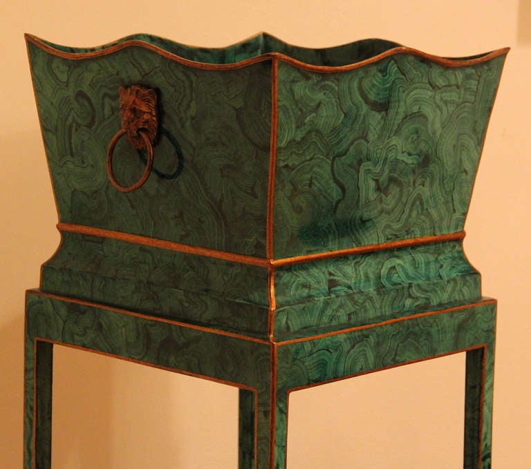 Maitland Smith Faux Malachite Regency Style Two Tier Plant Stand 1