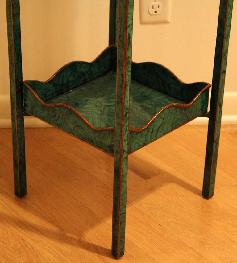 Maitland Smith Faux Malachite Regency Style Two Tier Plant Stand 2