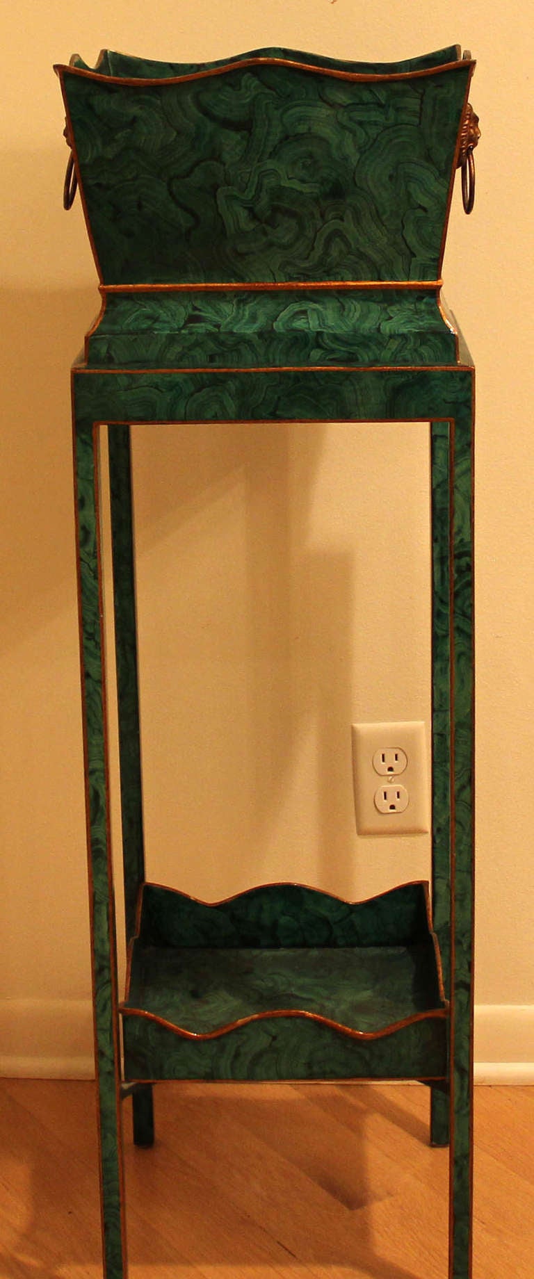 Maitland Smith Faux Malachite Regency Style Two Tier Plant Stand 3