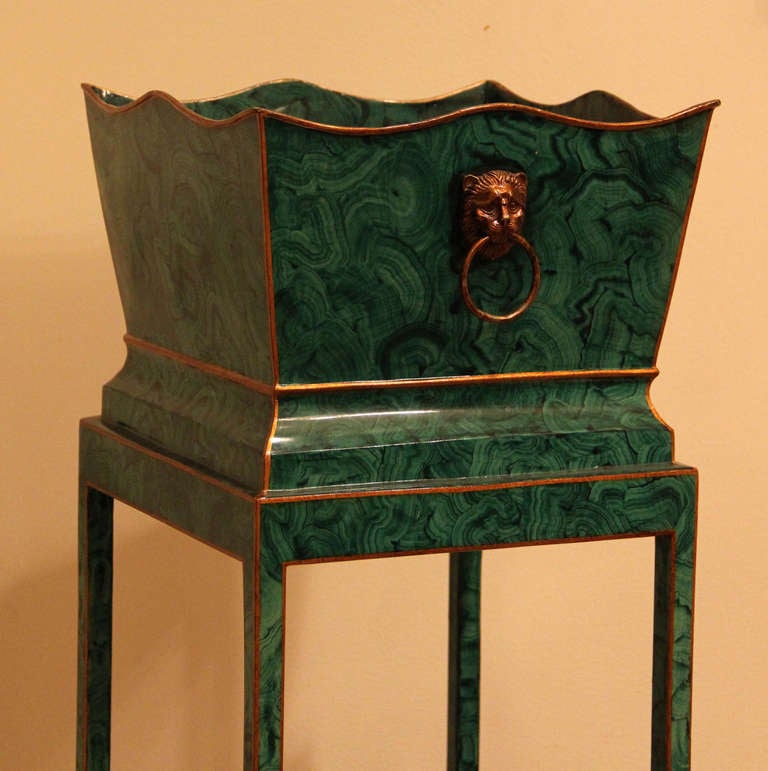 Unknown Maitland Smith Faux Malachite Regency Style Two Tier Plant Stand