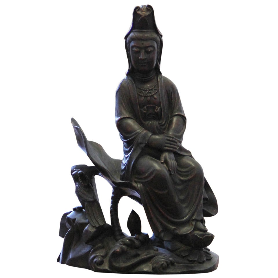 Vintage Hand Carved Wood Statue of the Goddess Guanyin