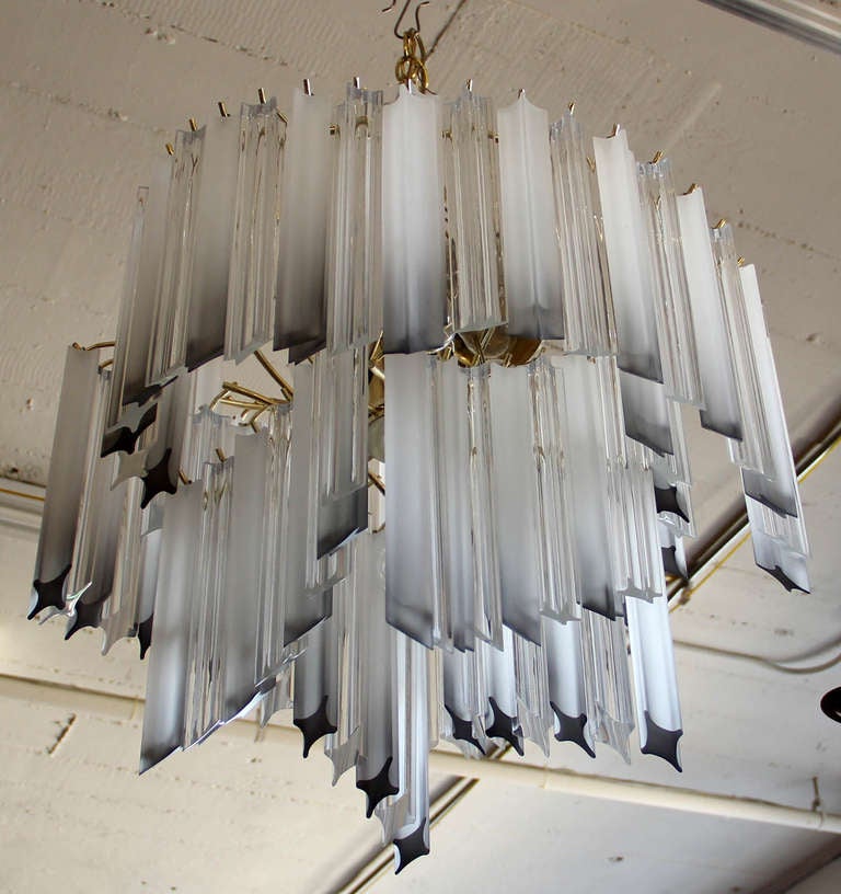 American 1980's Lucite two-tier Chandelier with frosted Prisms by Triarch