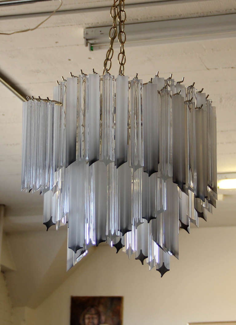 Hollywood Regency 1980's Lucite two-tier Chandelier with frosted Prisms by Triarch