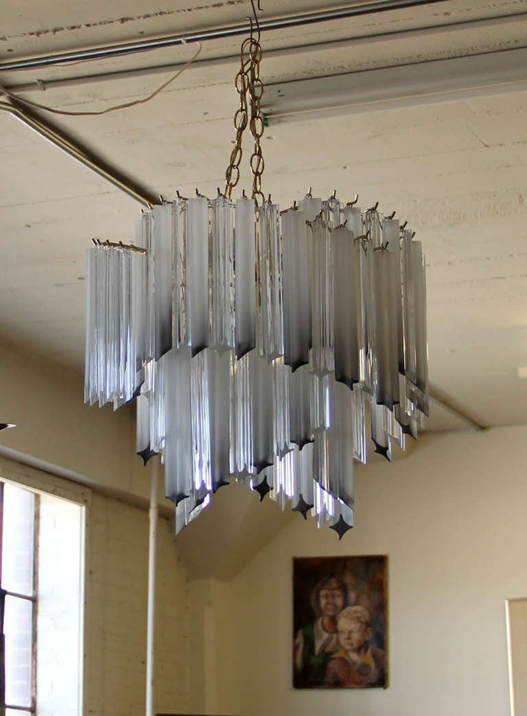 1980's Lucite two-tier Chandelier with frosted Prisms by Triarch In Excellent Condition In Minneapolis, MN