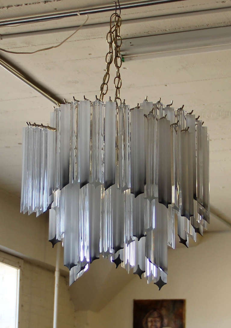 1980's Lucite two-tier Chandelier with frosted Prisms by Triarch 1