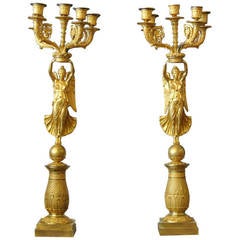 Pair of French Empire Ormolu Gilt Bronze Candelabras, circa 1810