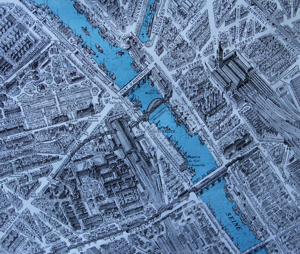 Mid-20th Century Monumental Map of Paris  Plan de Paris a Vol D'Oiseau