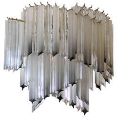 1980's Lucite two-tier Chandelier with frosted Prisms by Triarch