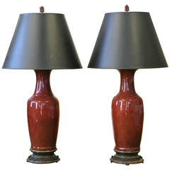 Fine Pair of Monumental Early 19th Century Sang De Boeuf Vase Lamps