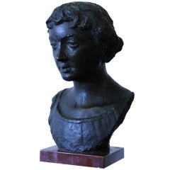 Bronze Bust of a Young Man "Tête Idéale"  by Othon Coubine