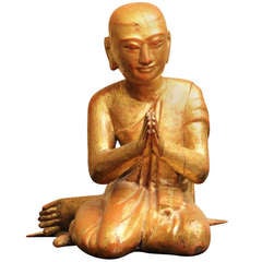 19th Century Burmese Carved and Gilt Wood Buddha