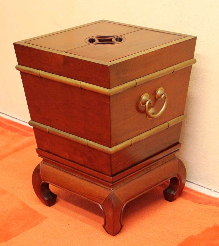 Chinese Mahogany and Brass Planter or End Table on Stand