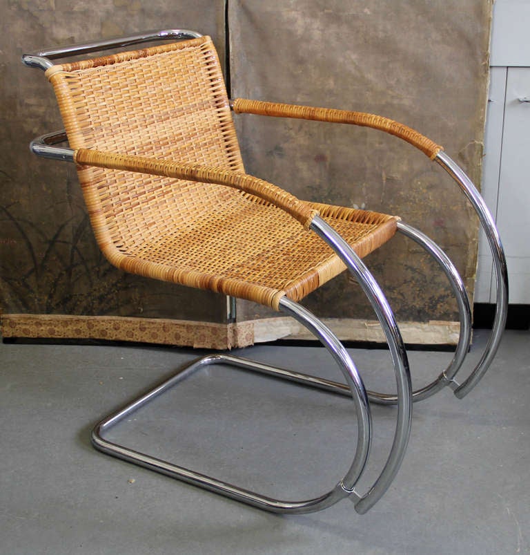 A nice example of the MR 20 lounge chair by Ludwig Mies van der Rohe. This particular version with caning and chrome. Circa 1970's possibly by Stendig.