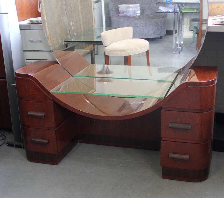 Mid-20th Century French Art Deco Mirrored Vanity and Stool