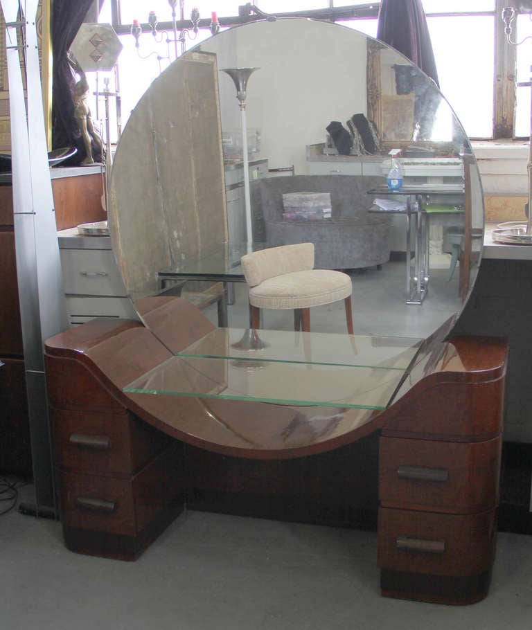 French Art Deco Mirrored Vanity and Stool 1